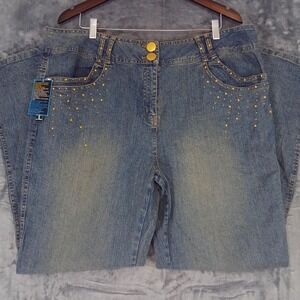 NWT Vezucci Jeans Womens 20 Blue Stretch Straight Studded Double Button 84L1633